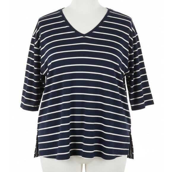 Lane Bryant Top Womens Plus 26 Blue White Striped Relaxed Loose Fit Minimalist - Picture 1 of 7